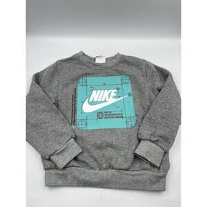 Nike Unisex Logo Gray Teal Pullover Hoodie Sweater Graphic Logo Toddler Sz Small